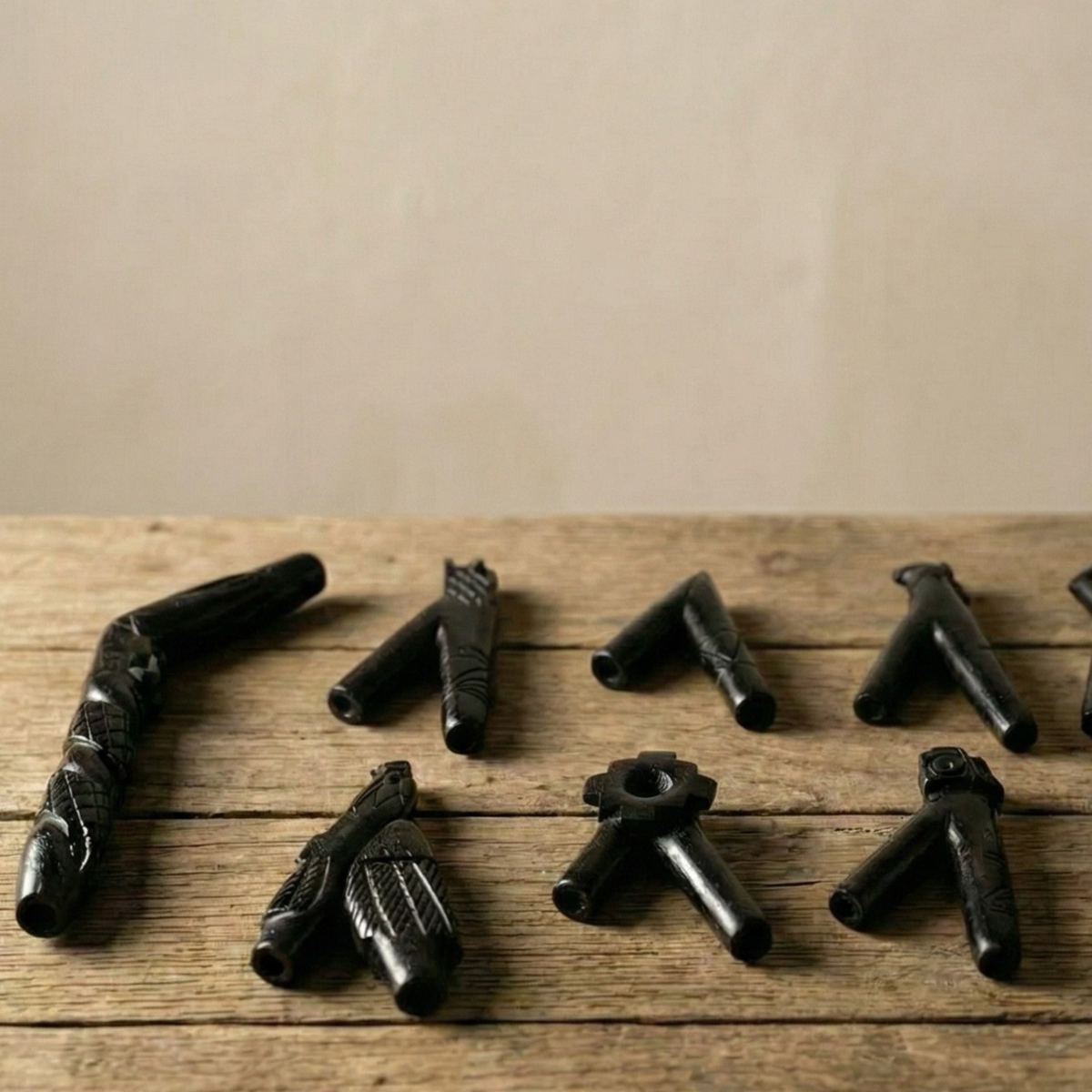 Kuripe and Tepi made from serpentine stone (Snakestone) – traditional stone-style tools