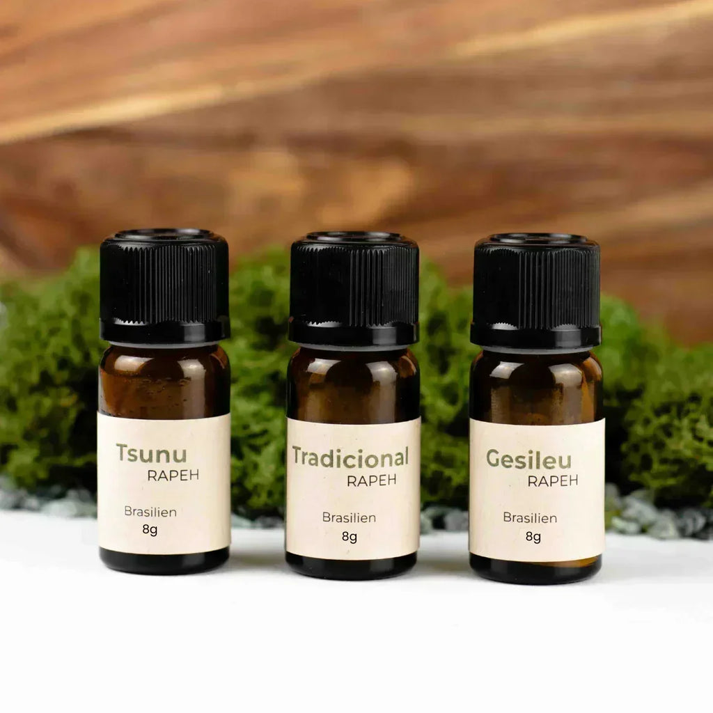 Rapeh, Rapè, Hape, aus Brasilien, Gesileu, Set, Rapé aus Brasilien, 8g, im Glas wiederverschließbar, traditionelles rapé, Set 3 Sorten Rapé