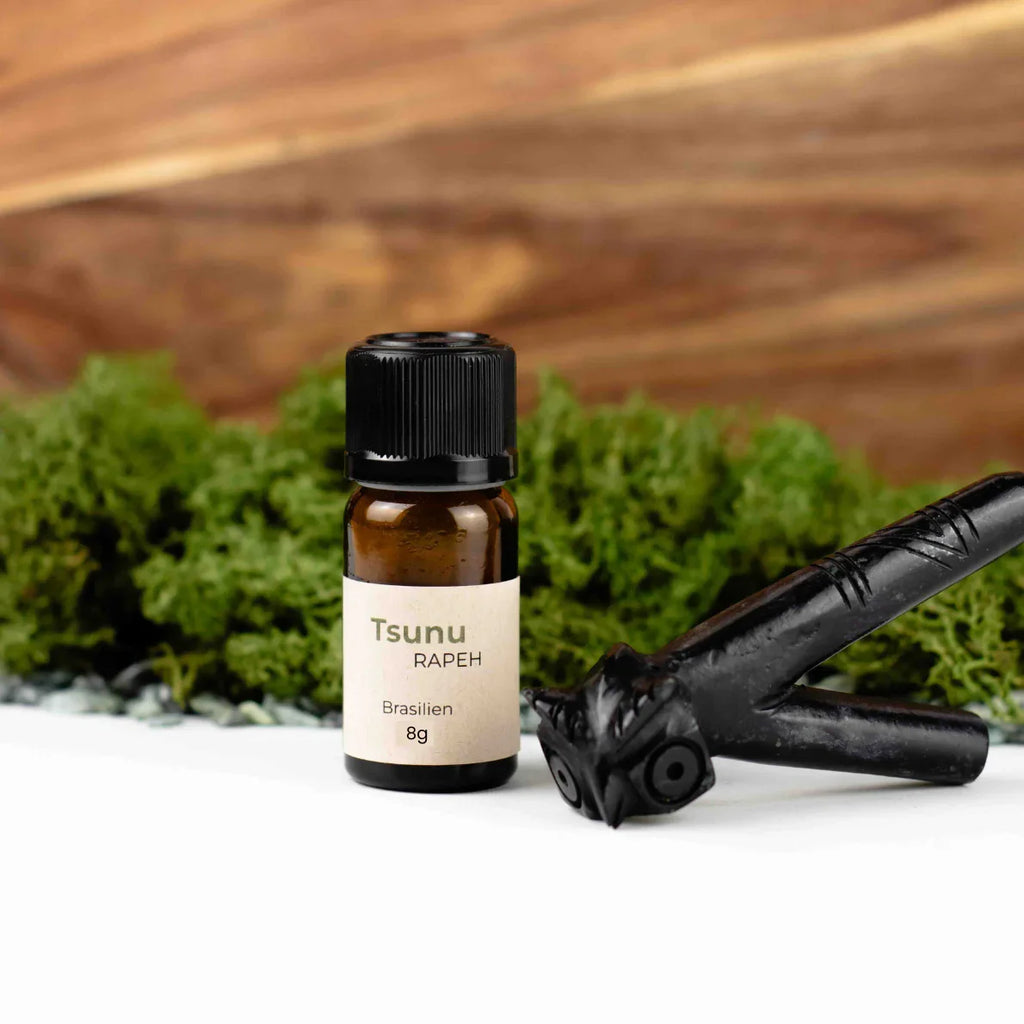 Kuripe, Rapeh, Rapè, Hape, Rapé mit Kuripe Set, schamanische Applikator, Selbstapplikator, Schamanischer Schnupftabak, Snake Stone, Serpentinstein, aus Peru