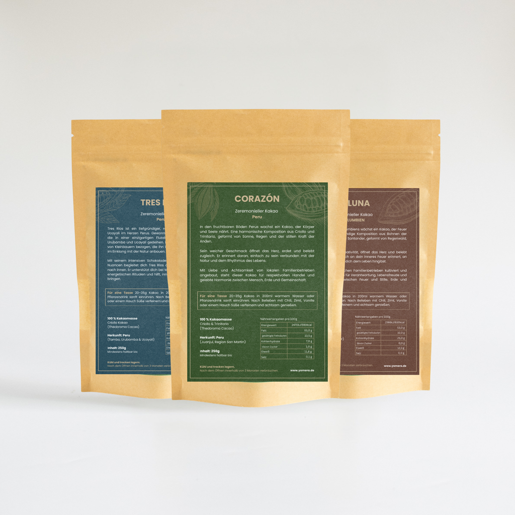 Zeremonieller Kakao Set aus Peru und Kolumbien, Kakao nachhaltig und fair von Kleinbauern 
