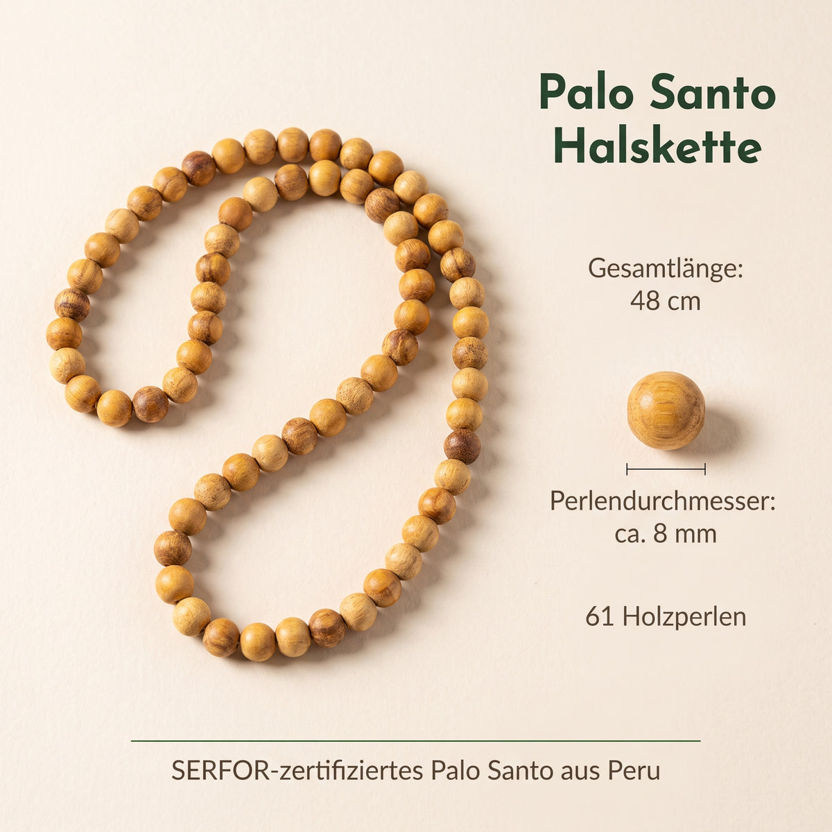 Palo Santo Kette, natürliche Holz Halskette aus Peru