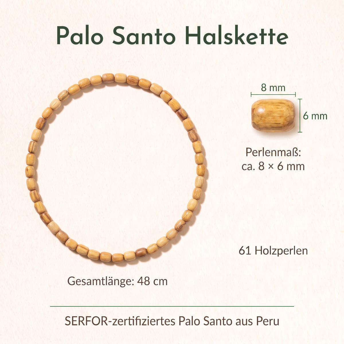 Palo Santo Kette, natürliche Holz Halskette aus Peru